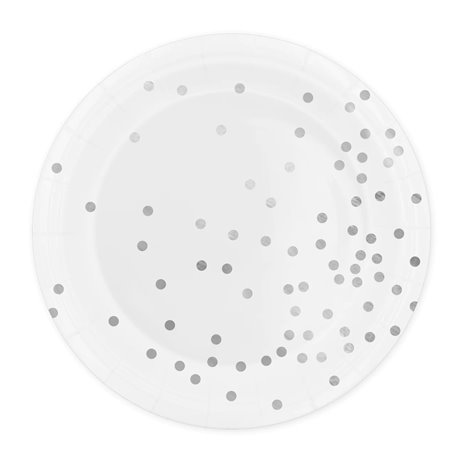 6 stk Paptallerken Hvid med sølv stjerne 23 cm