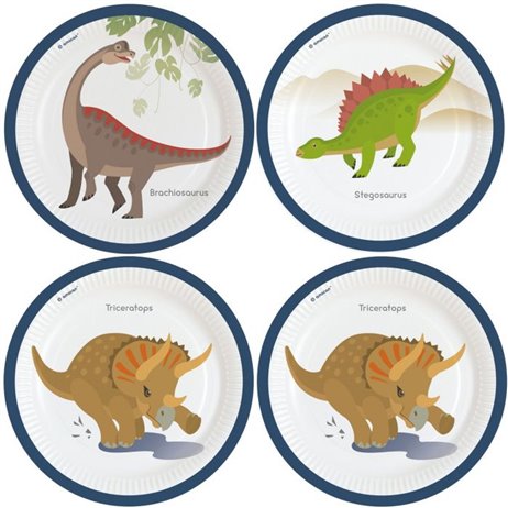 8 stk Paptallerkner Dinosaurer 23 cm