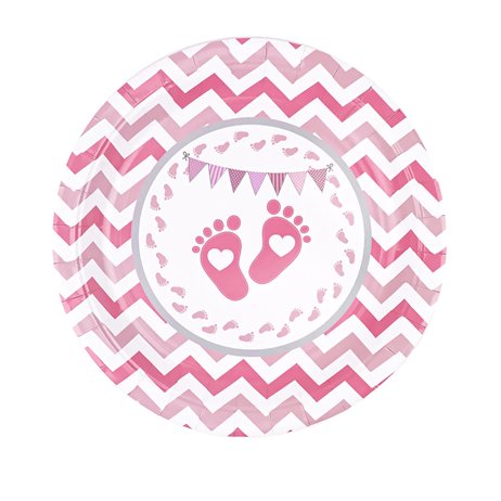 6 stk Paptallerken Baby Shower lyserød 18cm