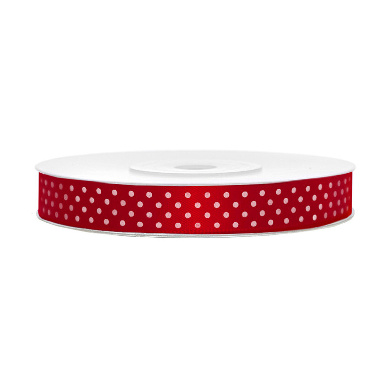 25 meter - Satinbånd rød med hvide prikker 12 mm - Det Ideelle Valg til Din Festlige Begivenhed