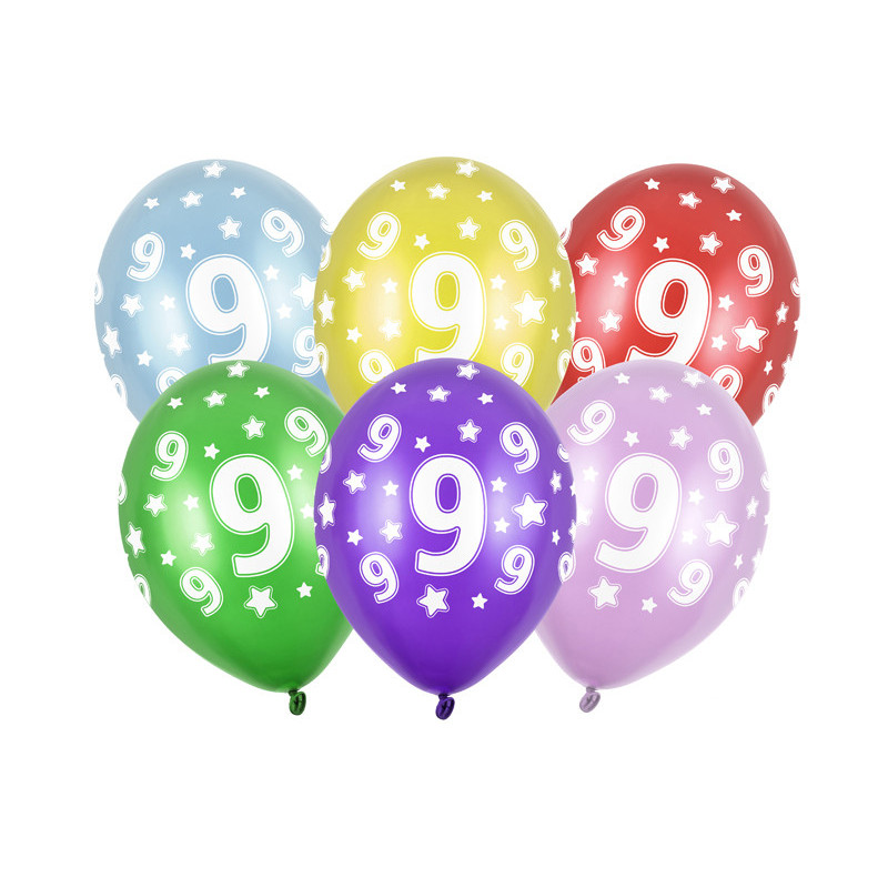 6 stk. 9 års fødselsdag mix Metallice balloner