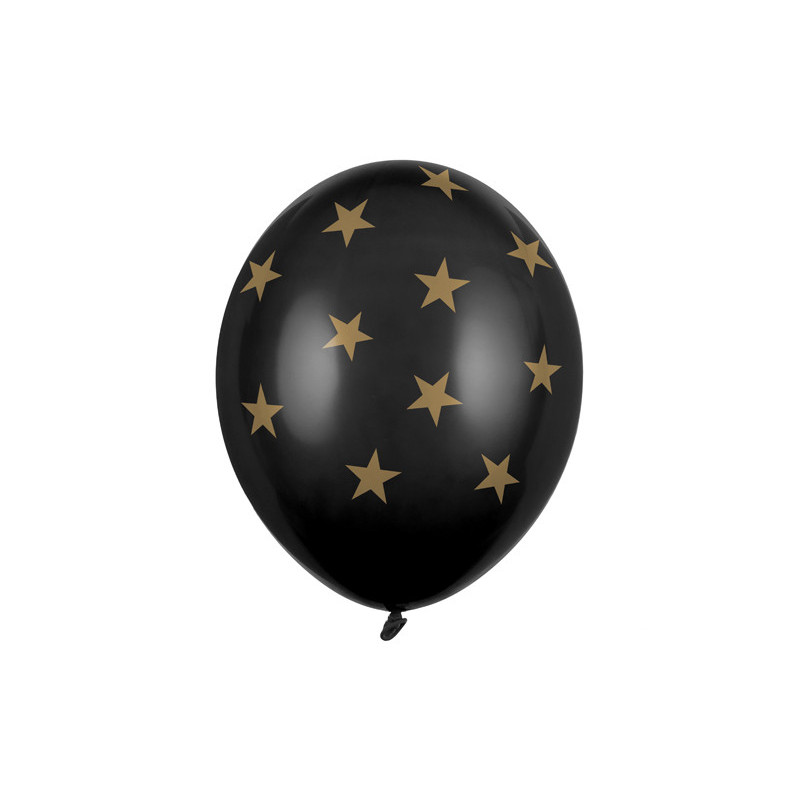 6 stk Sorte balloner med guld stjerner
