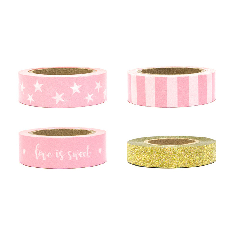 4 rl Washi Tape dekorations tape pink/guld