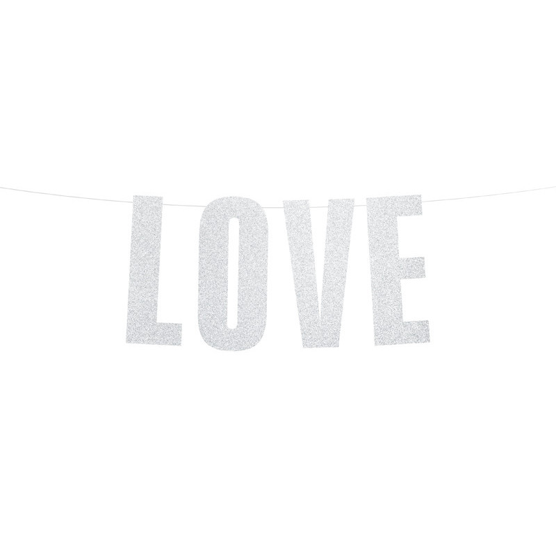 Kærlighedsbanner - Love - Sølv glitte 21 x 55 cm 