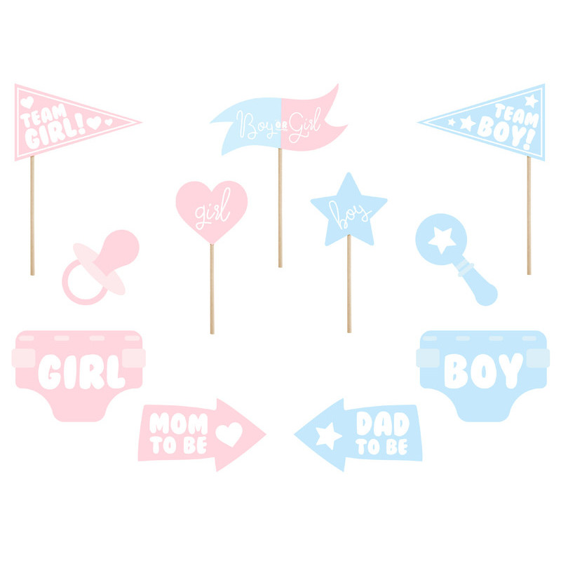 11 Stk. Props - Gender reveal party - Fotos sticks