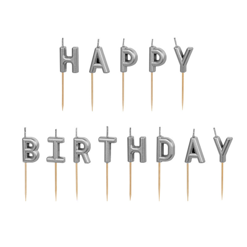 Birthday candles Happy Birthday, 2.5 cm, silver (1 pkt / 13 pc.)