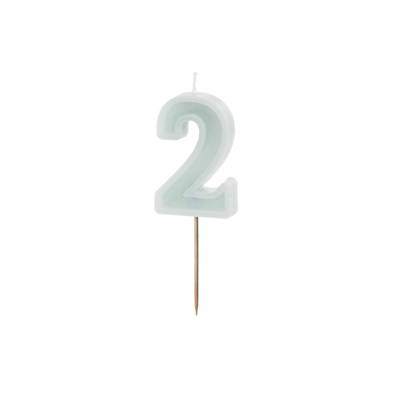 Birthday candle Number 2, light mint, 6 cm