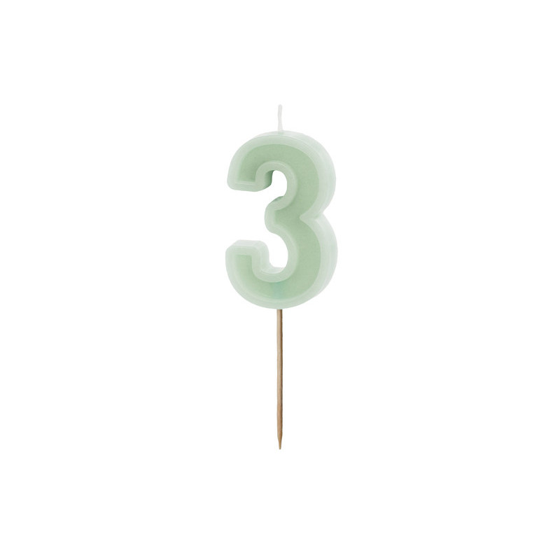 Birthday candle Number 3, green, 6 cm