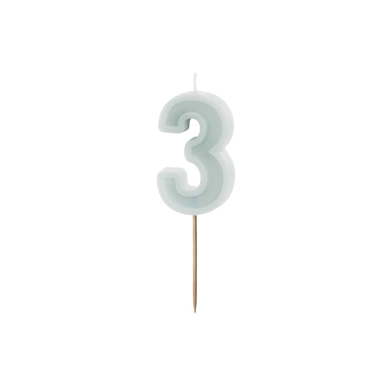 Birthday candle Number 3, light mint, 6 cm