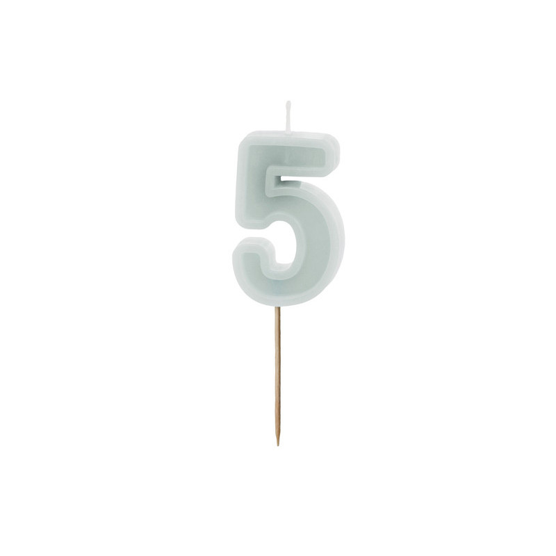 Birthday candle Number 5, light mint, 6 cm