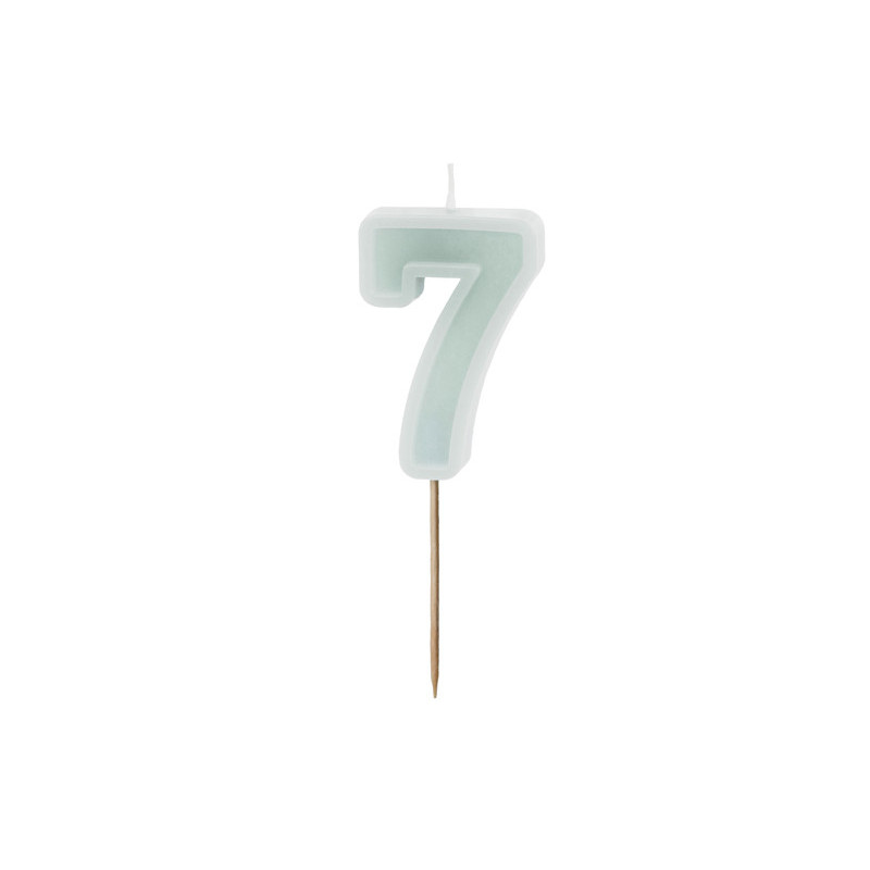 Birthday candle Number 7, light mint, 6 cm