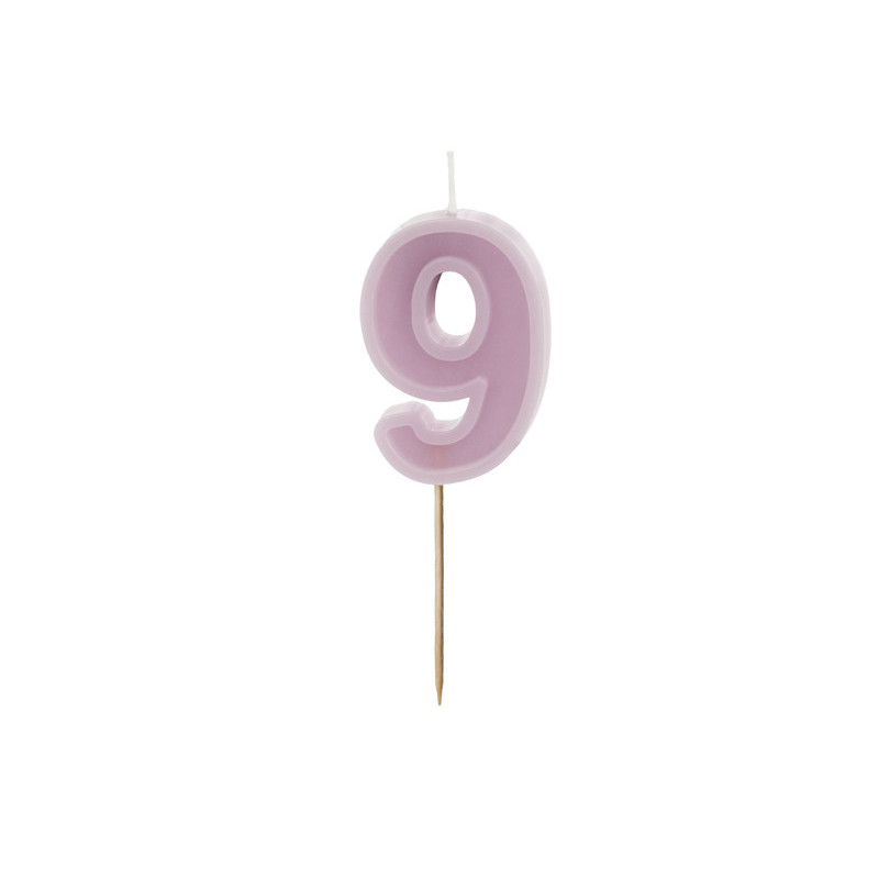 Birthday candle Number 9, violet, 6 cm