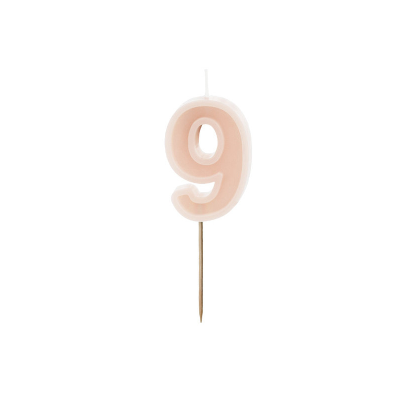 Birthday candle Number 9, dusty rose, 6 cm