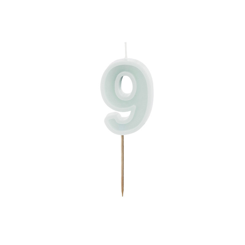 Birthday candle Number 9, light mint, 6 cm