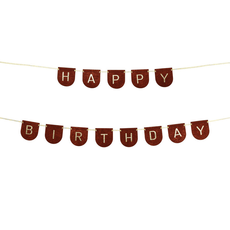 Felt Banner Happy Birthday Boy, Brown, 3m