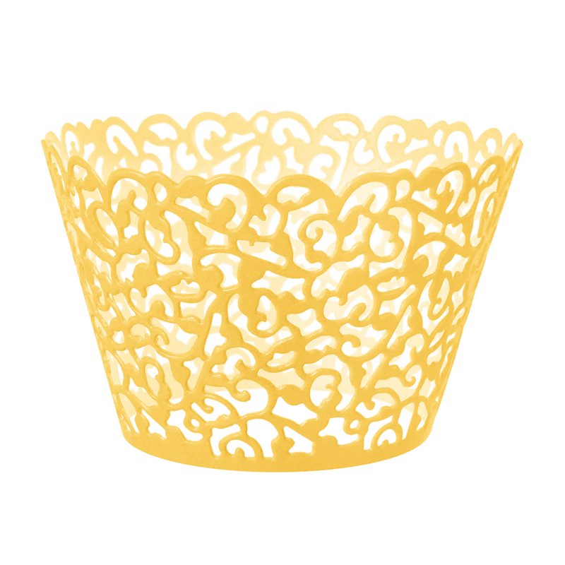 10 stk. Elegante Cupcake Wrappers, Metallic Guld, Udskåret Ornament Design, Perfekt til Festlige Lejligheder