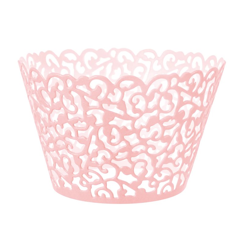 10 stk. Elegante Cupcake Wrappers, Metallic Pink Udskåret Ornament Design, Perfekt til Festlige Lejligheder