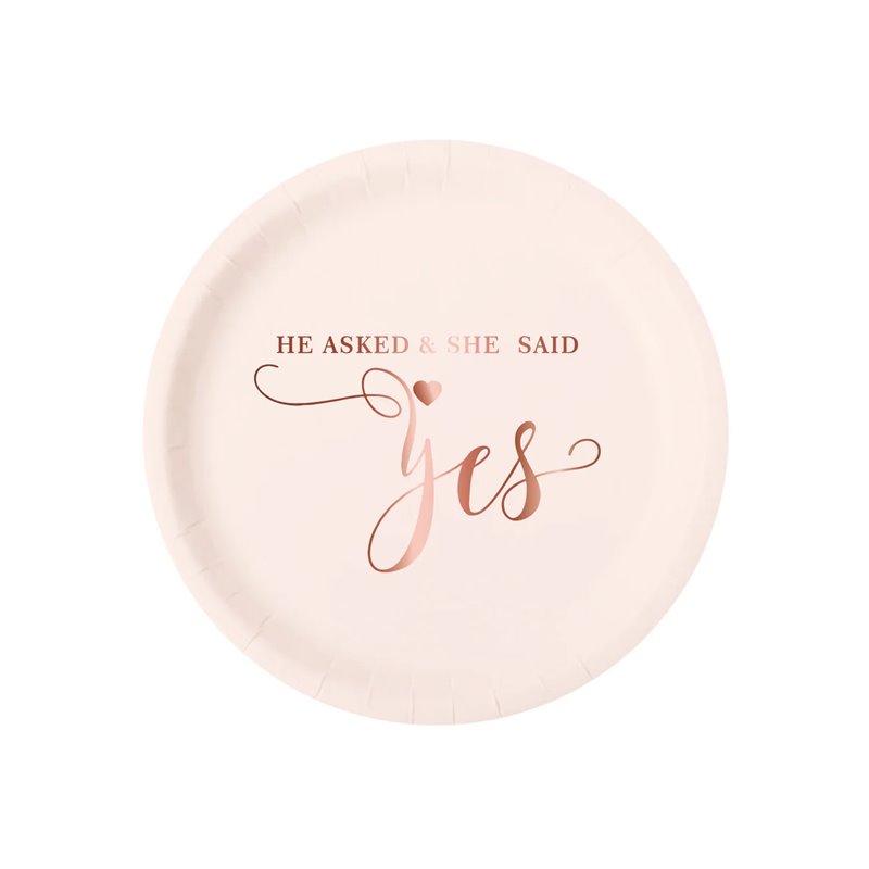 6 stk Paptallerken He asked & She said yes - I en smuk pudderrosa farve 18cm