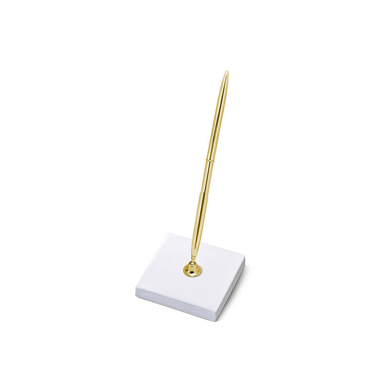 Perlemors Hvid Penholder med Guldpen, Elegant Papirdesign 8x8x16.5 cm