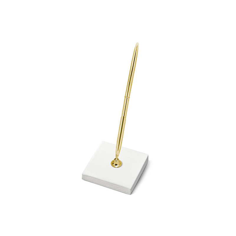 Perlemorslyse penholder med guldpen, elegant papirdesign 8x8x16.5 cm