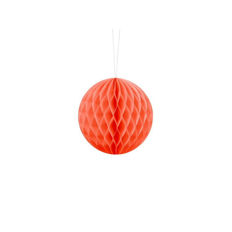 1 stk. Honeycomb kugle i orange farve, diameter ca. 10 cm, genanvendelig med klips til montering