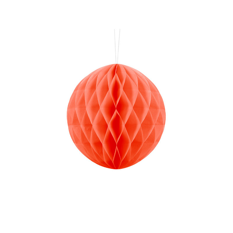 1 stk. Honeycomb kugle i orange, diameter ca. 20 cm, genanvendelig med klips til montering og brug