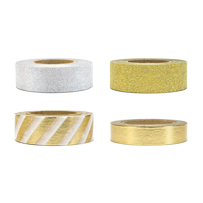 4 rl Washi Tape dekorations tape guld/sølv