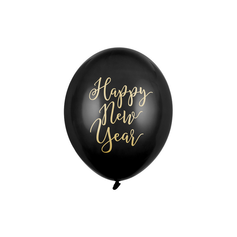 6 stk. Balloons 30cm, Happy New Year, Pastel Black (1 pkt / 6 pc.)"