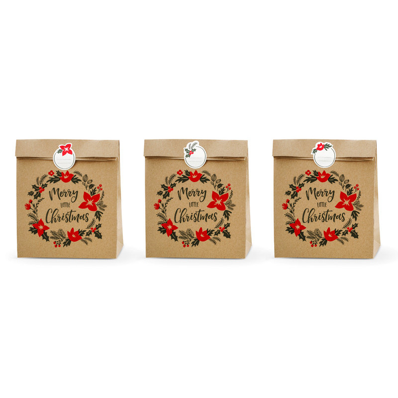 3 stk. Juleposer uden hank - Merry Christmas 25x11x27cm