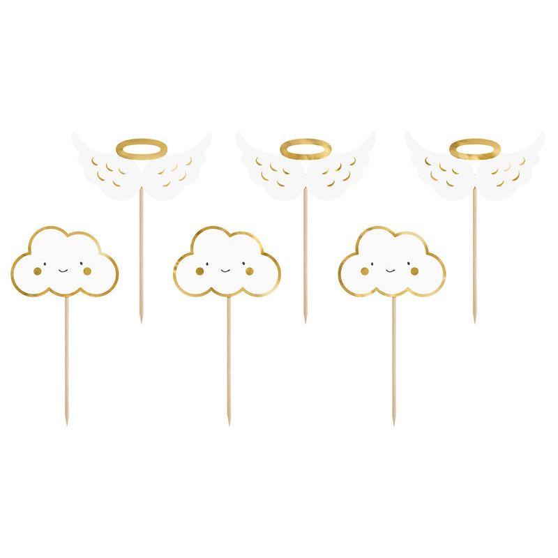 6 stk. Cupcake Toppers, skyer og vinger, genanvendelige designs, 12,5 cm