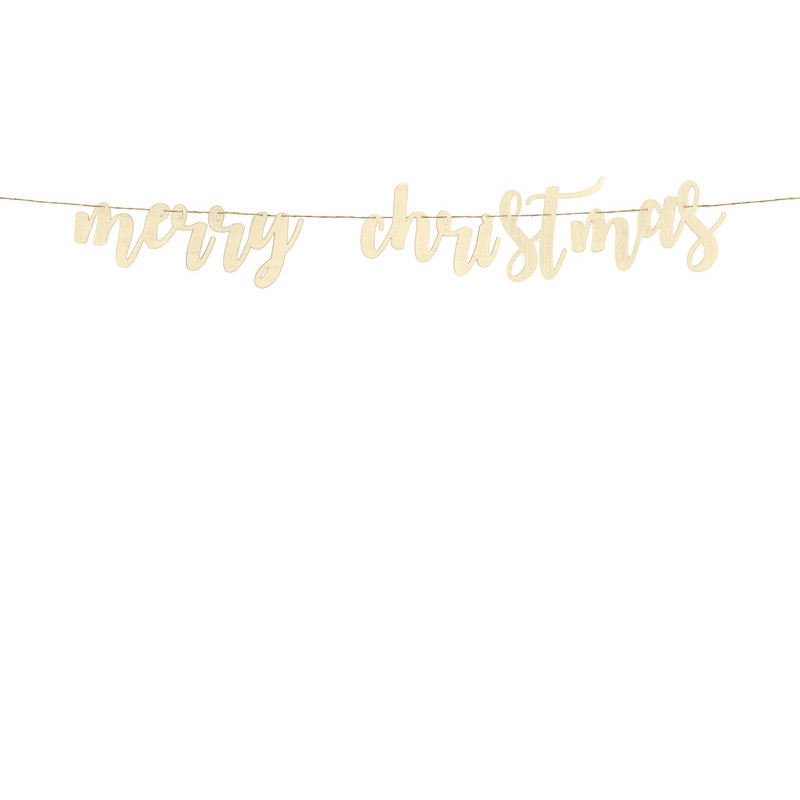 Merry Xmas banner af træ 17 x 87 cm