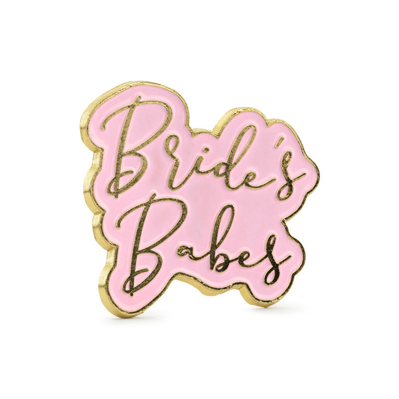 1 stk. Guldmetallisk brude-babes emalje pin med pink print, 3.5x3cm