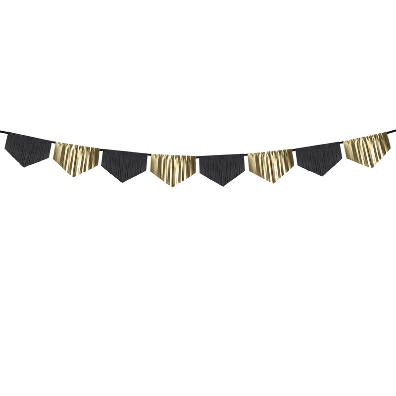 1 stk. Sort og guld folie fringe garland med bølgekant, 3 meter