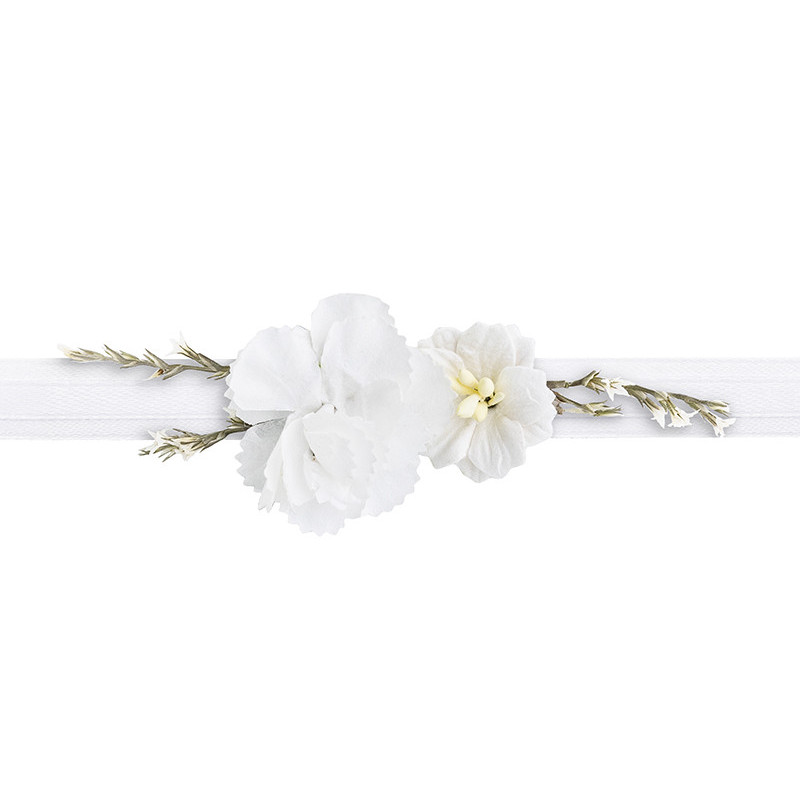 1 stk. Håndledskorsage Elegant med hvide blomster, hvidt blomsterarmbånd til bryllup og fest