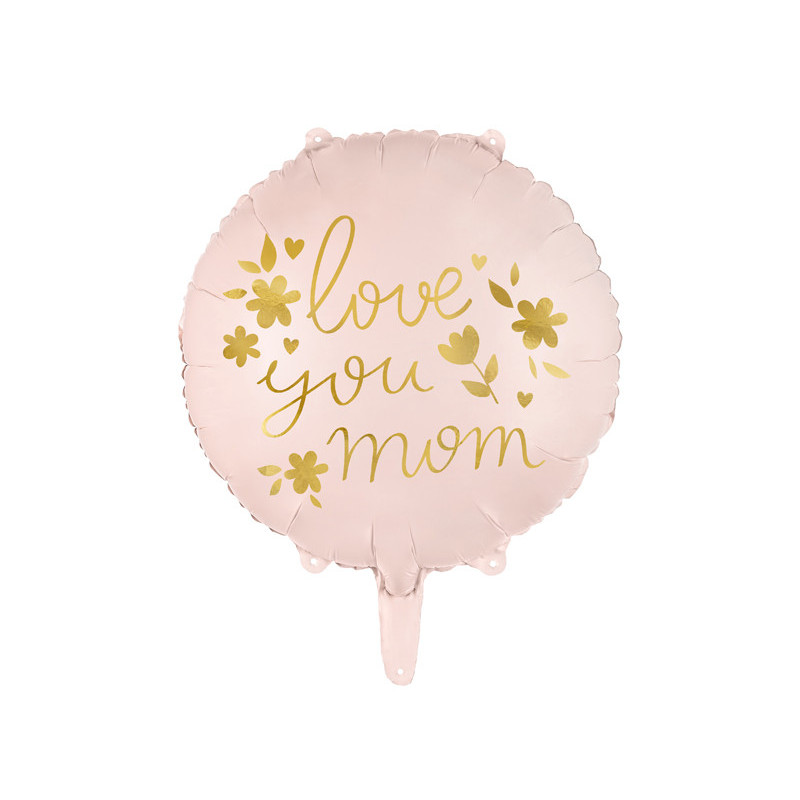 1 stk. Love you mom 18" folieballon til helium eller luft med automatisk lukkesystem, mix farver