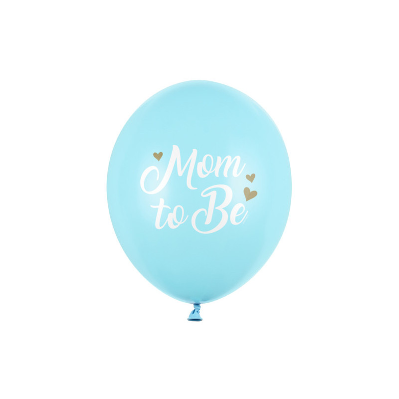 6 stk. Pastel lyseblå 'Mom to Be' balloner, 30 cm, til babyshower og fest