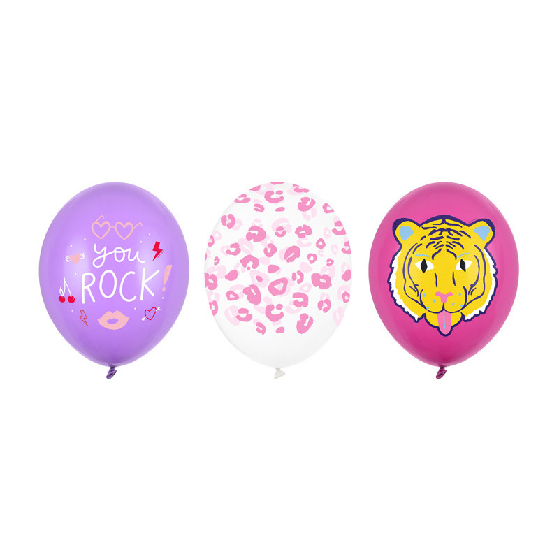 50 stk. You Rock ballonmix, lavendelblå, krystalklar & hot pink, 30 cm