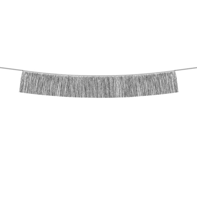 1 stk. Sølvfarvet fringe garland, højde 20 cm, bredde 135 cm, perfekt til festligheder