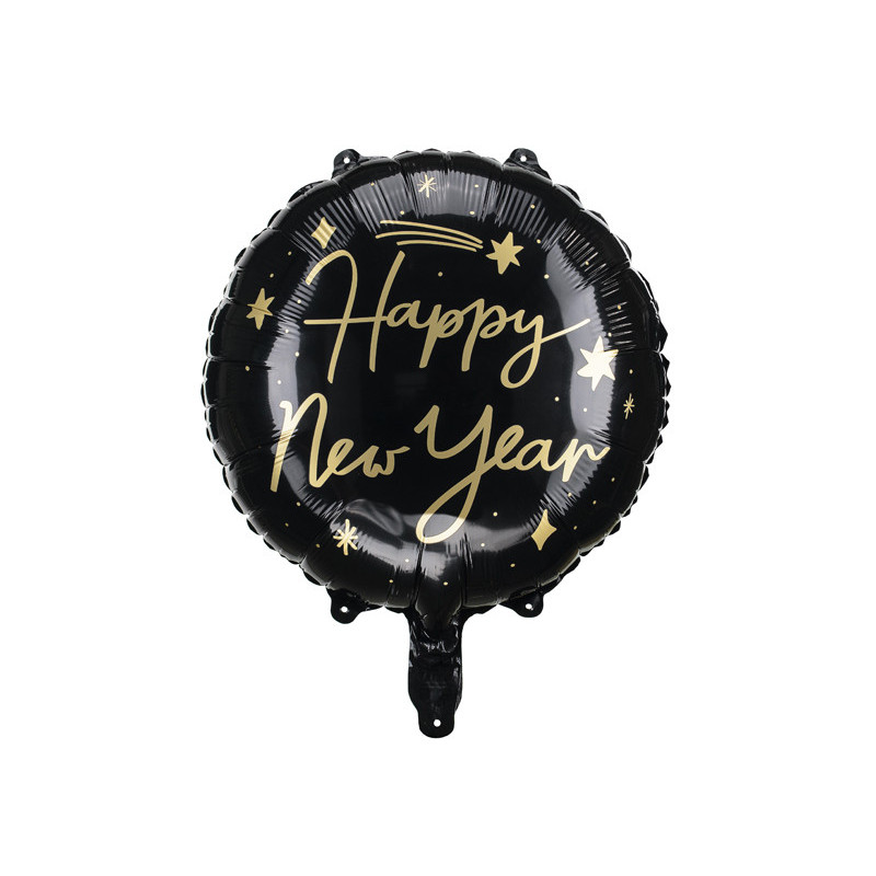 1 stk. Happy New Year 18" folieballon fra PartyDeco til helium eller luft, genanvendelig og holdbar