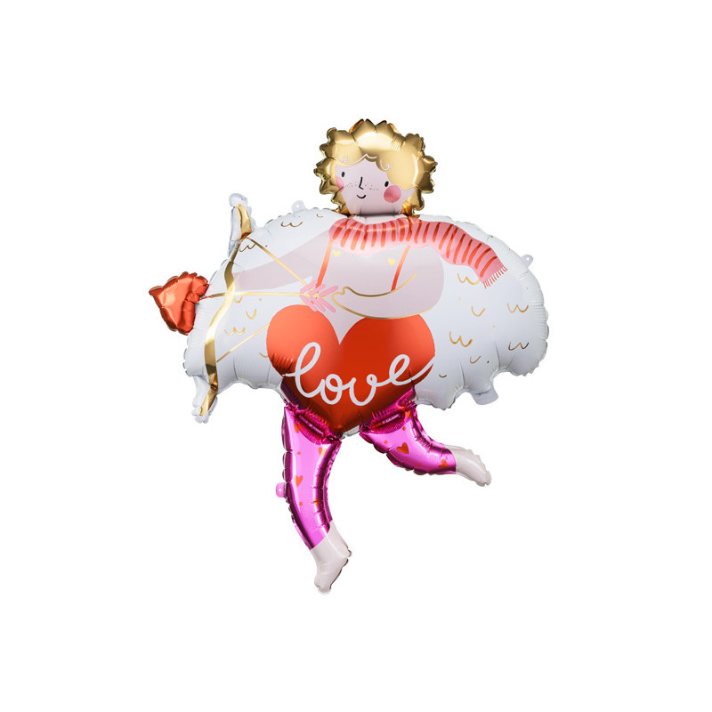 1 stk. Stor farverig Cupid folieballon, 82x99 cm før oppustning, perfekt til romantiske fester