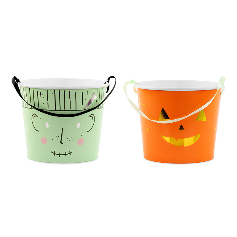 2 stk. Halloween godte spande i blandede farver, 13.5 cm