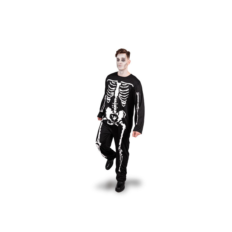 1 stk. Skeletkostume i sort og hvid, størrelse L, 100% polyester, håndvask