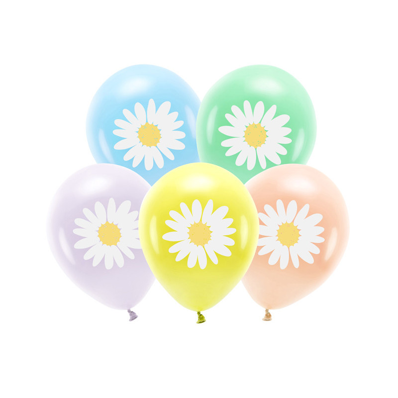 1 stk. Eco Balloons 30 cm, mix af pastel farver med marguerit print