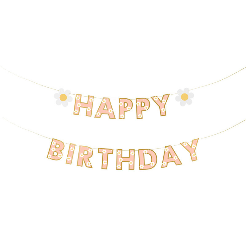 1 stk. Happy Birthday banner i mix af farver til selvmontering, 200x14,5 cm, snor 3,5 meter lang