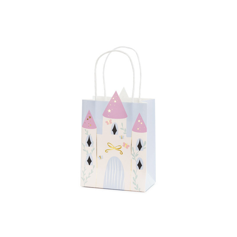 1 stk. Gavepose Castle, mix farver, 14 x 8 x 20 cm, uden håndtag, elegant design til festlige anledninger