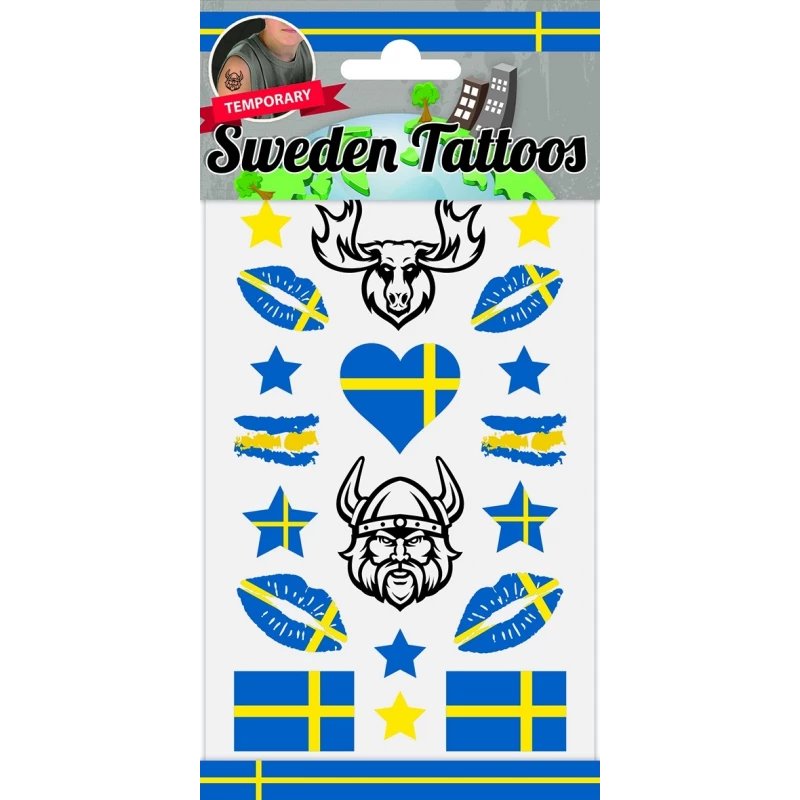 12 stk Svensk flag Tattos  kreative midlertidige tatoveringer til temafest