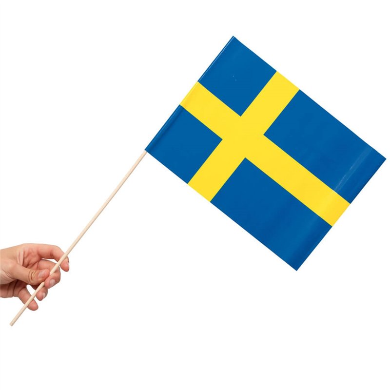 10 stk Svensk Papirflag på træpind 20x30cm