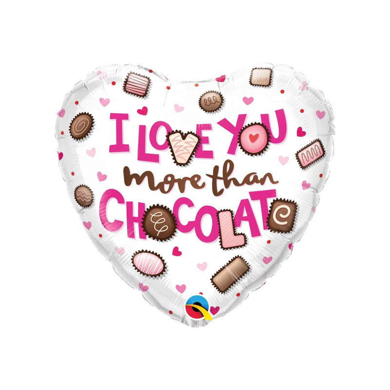 1 stk  Ballonhjerte, I love you more then chocolate 18" folieballon til luft/helium