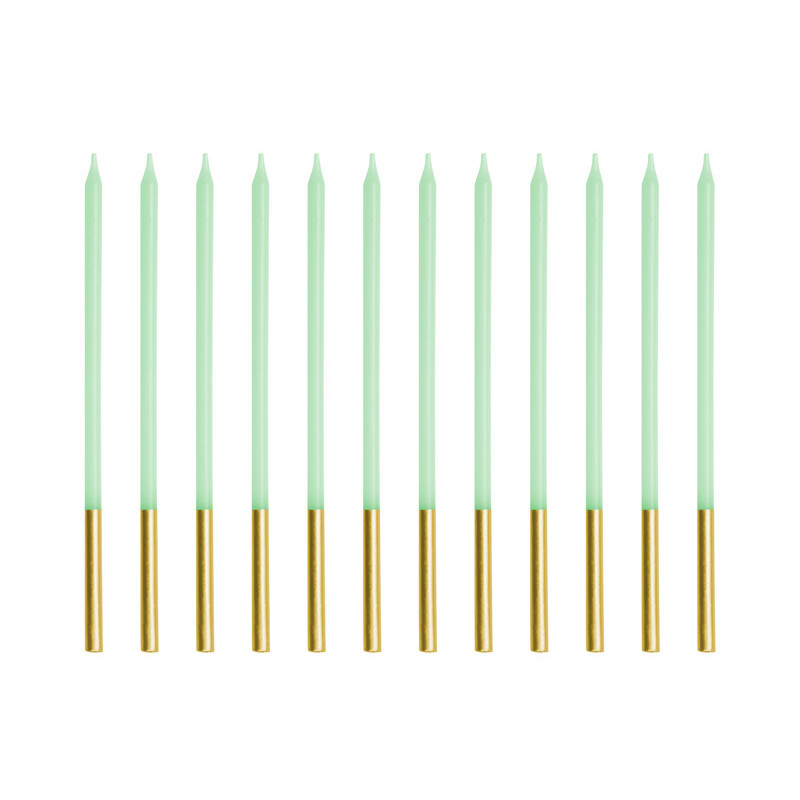 Plain birthday candles, light green, 14 cm (1 pkt / 12 pc.)