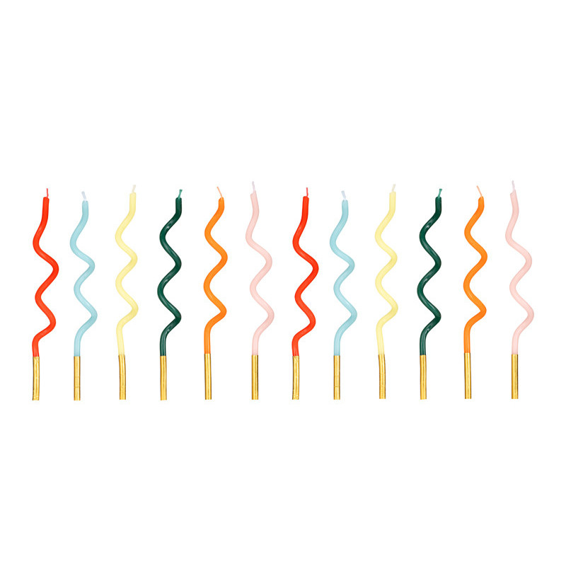 Birthday candles curl Rainbow, 14 cm, mix (1 pkt / 12 pc.)